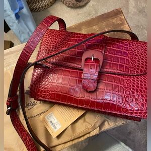 Patricia Nash Red Croc-Embossed Leather Shoulder Crossbody Bag NWT